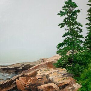 Original Oil Painting Maine Acadia Rocky Seascape Coastal Wall Art 16x20 Signed
